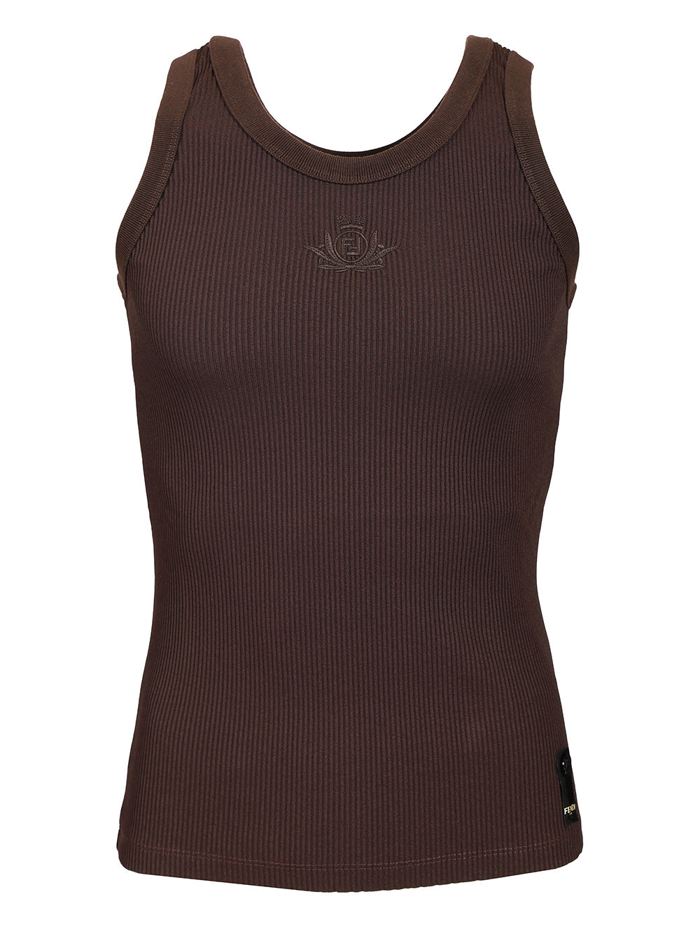 Fendi Look 30 Adv Top Ribbed Jersey Ff Club Crest Brown T-Shirt - Brown | 022e940d1a0639e9a9ba93fc1154e99b22104ce8