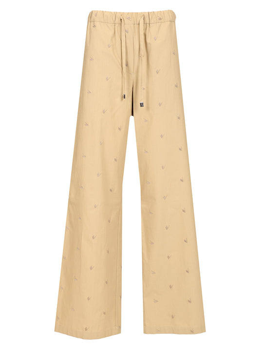 Long With All-Over Embroidery Trousers Beige