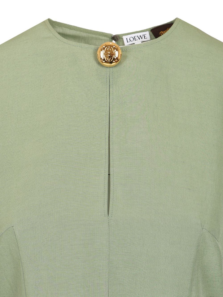 Loewe Pebble Dress In Viscose And Linen Dresses - Green | ca04626d1f356303883d75cf313be70c18b7e2bf