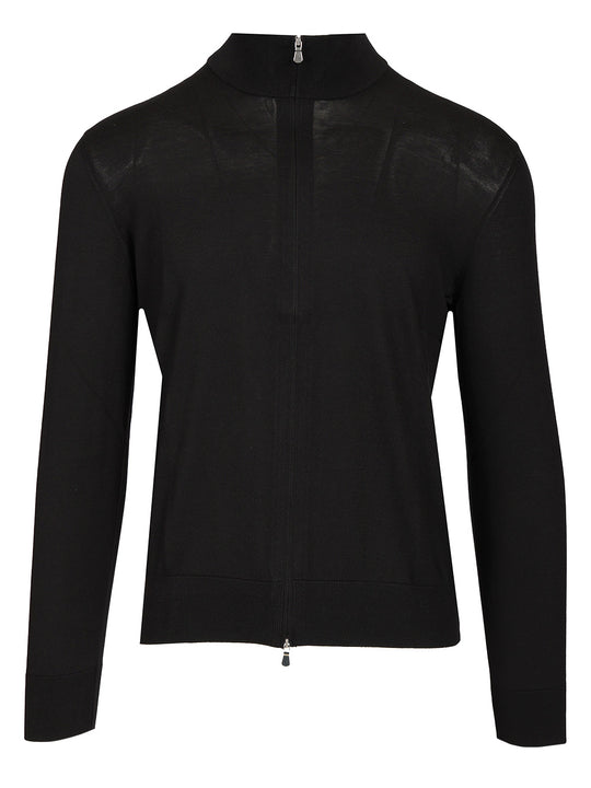 Cotton And Silk High Neck Zip Sweater Knitwear Black