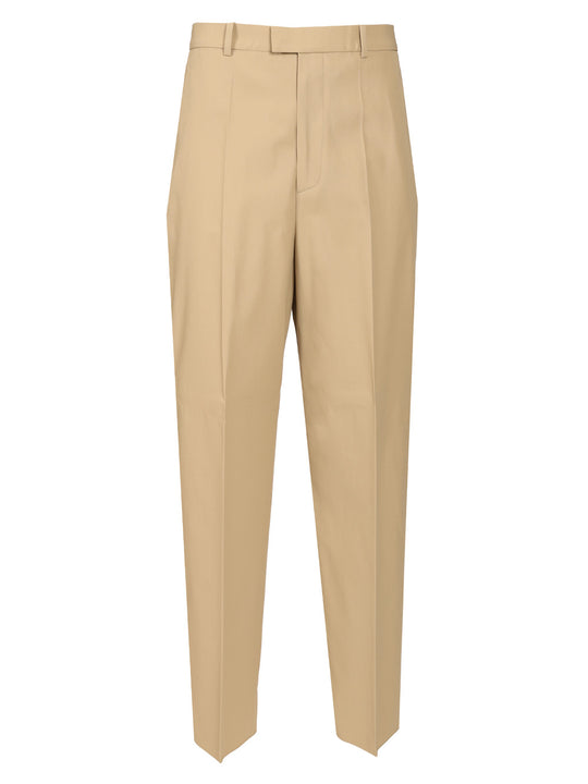 In Flowing Cotton Twill Trousers Beige