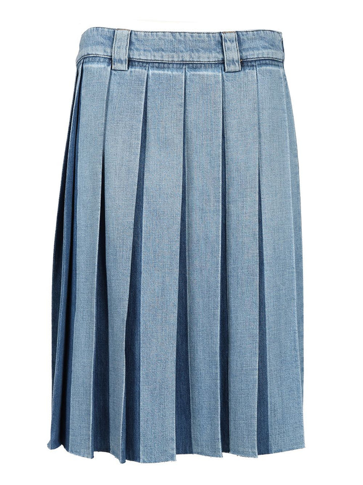 Miu Miu Pleated Denim Skirt Skirts - Light blue | b1cf1a14f68bfd079969851a80f0cb99e0f06e80