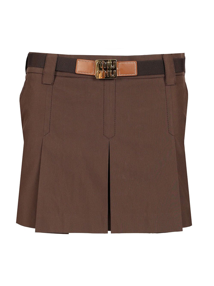 Miu Miu Gabardine Mini Skirt Skirts - Brown | 2be181ce775db895324fe3a5ce13d5cfcbde0e7e