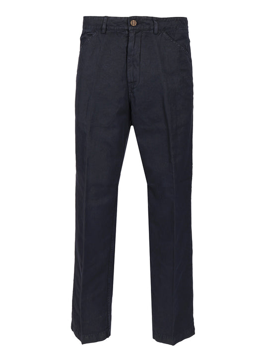 Cotton And Linen Blend Trousers Light Blue