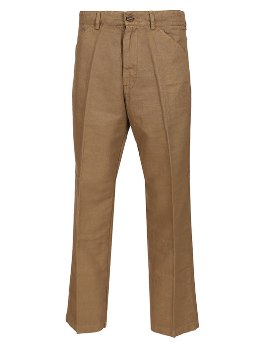 Cotton And Linen Blend Trousers Brown