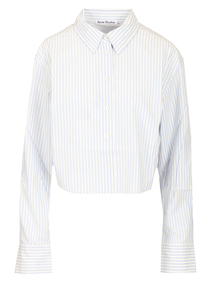 Acne Studios Striped Cropped Shirt Shirts - Blue | d79b7b44eca45d74252ef8cbbd6da86a2f69cbd9