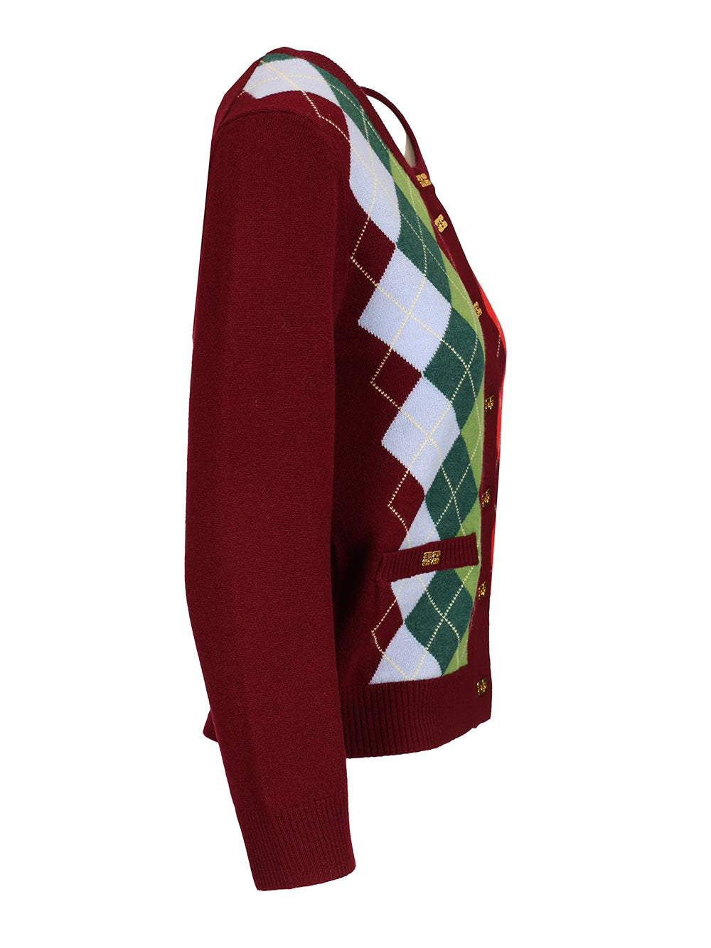 Ganni Checked Cardigan Knitwear - Bordeaux | 31ae8ddb16d9666c37be45f40b26366d31d85c45