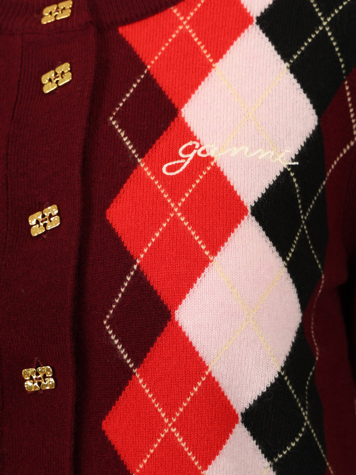 Ganni Checked Cardigan Knitwear - Bordeaux | 38bd714b81dbbebb77d2fc4375fc9aa98cfb5abf