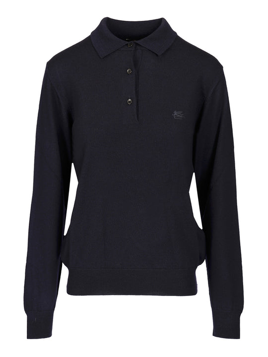 Wool Polo Shirt Knitwear Blue