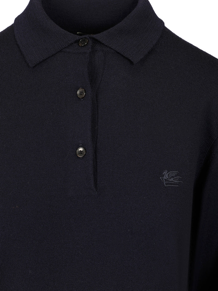 Etro Wool Polo Shirt Knitwear - Blue | 147f544f308bcc9f85332fe4711b2fae80f1eeb5