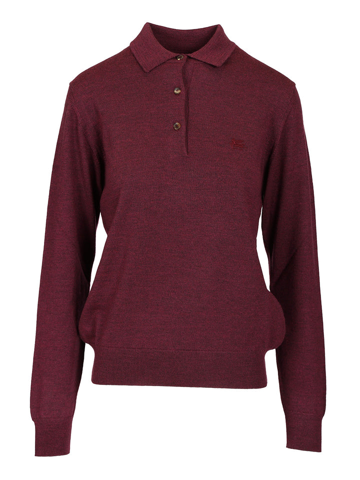 Etro Wool Polo Shirt Knitwear - Bordeaux | 2e11e72d93f4026e01812593c19c6b1493664890