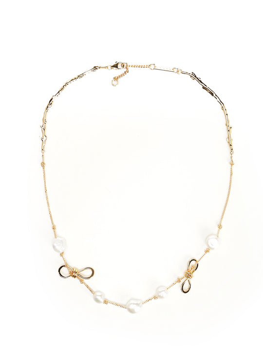 Necklace With Knots And Pearls Jewelry Gold