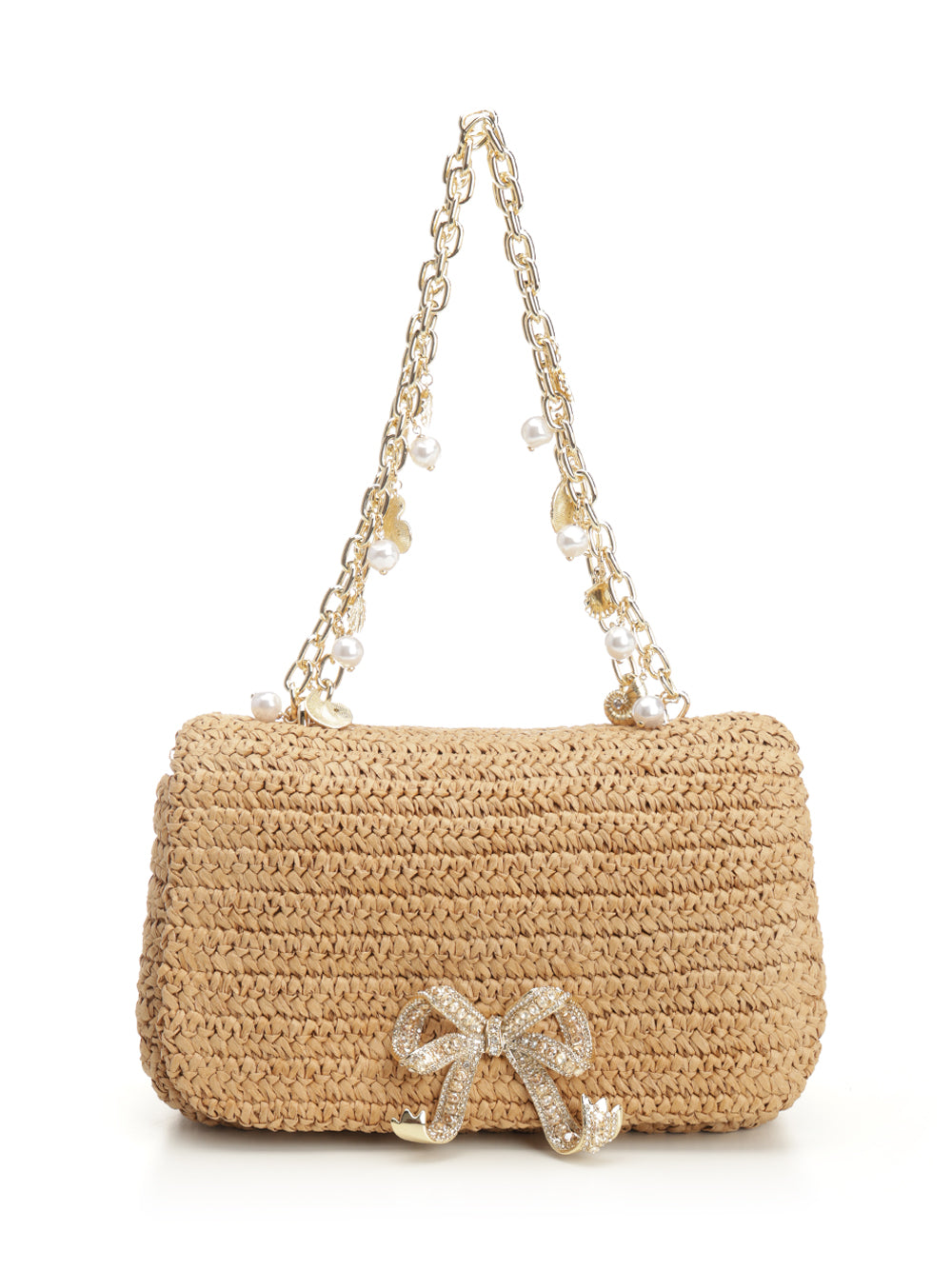 Self-Portrait Raffia Bow Charm Shoulder Bag Handbags - Brown | 68d0134b1856a1092728fa1959dc4e2c4fb60a03