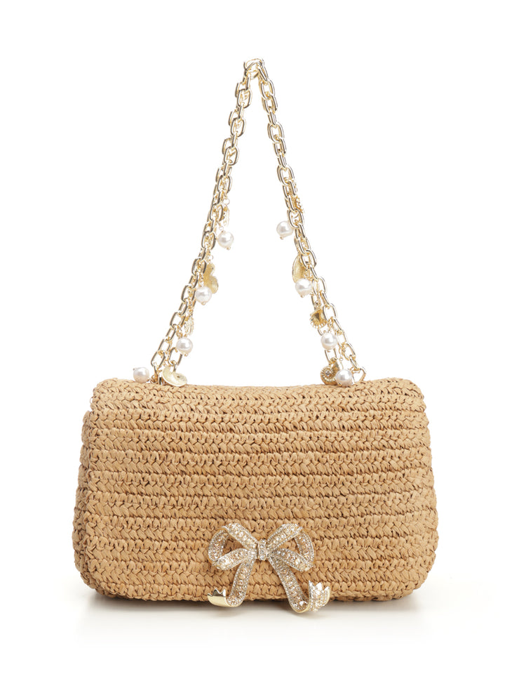 Self-Portrait Raffia Bow Charm Shoulder Bag Handbags - Brown | 68d0134b1856a1092728fa1959dc4e2c4fb60a03