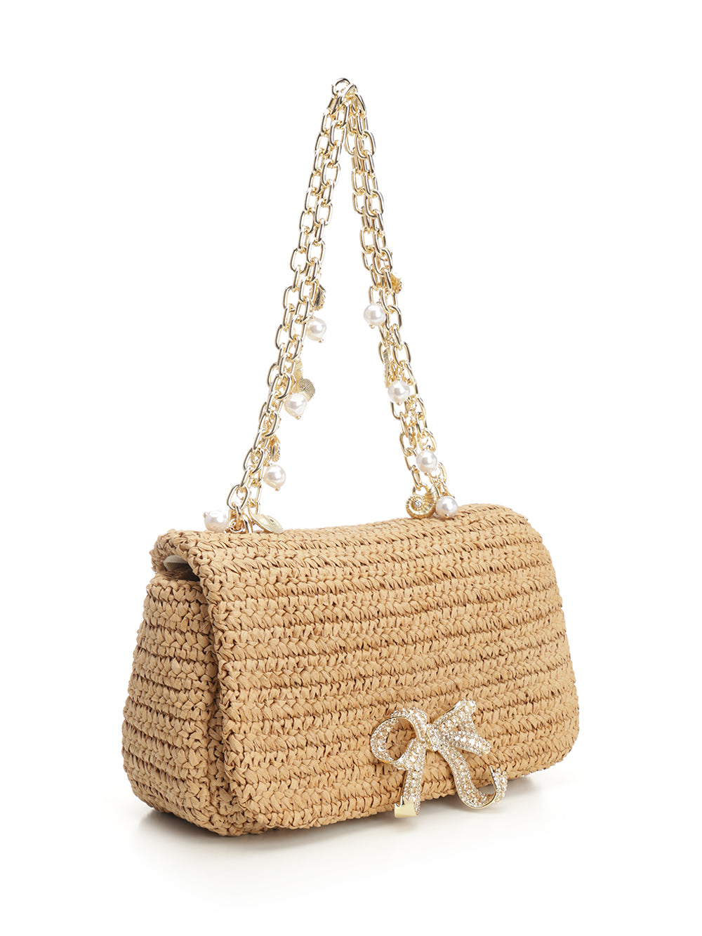 Self-Portrait Raffia Bow Charm Shoulder Bag Handbags - Brown | 2a06c473300c5aa195ea928ec6ca3017c86902d7
