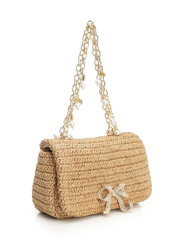 Self-Portrait Raffia Bow Charm Shoulder Bag Handbags - Brown | 2a06c473300c5aa195ea928ec6ca3017c86902d7