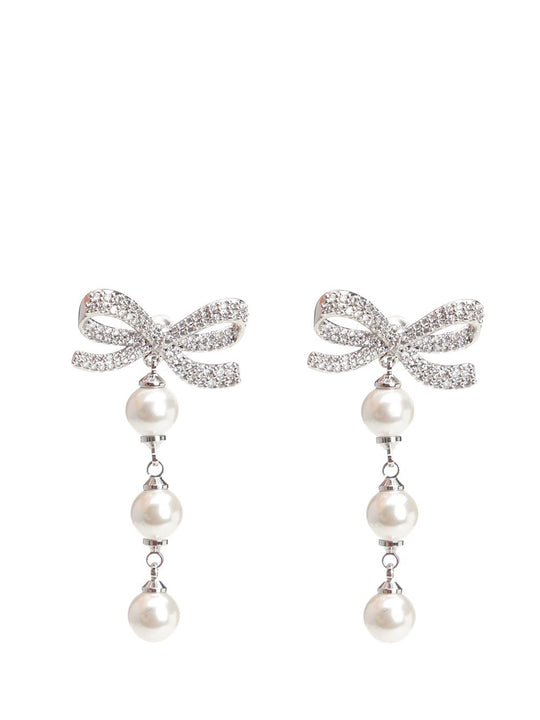 Tiered Pearl Bow Earrings Jewelry White