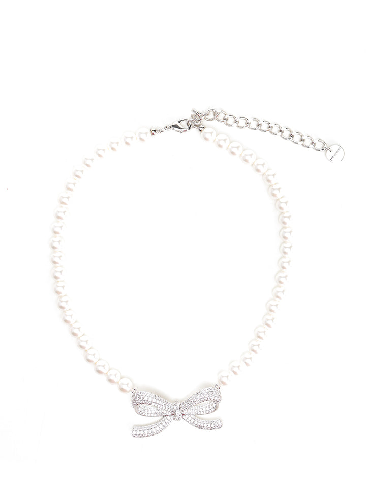 Self-Portrait Pearl Bow Necklace Jewelry - White | f7bc43d94050ee2546817c92f0921b4344c2c2fb