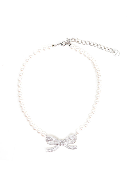 Pearl Bow Necklace Jewelry White