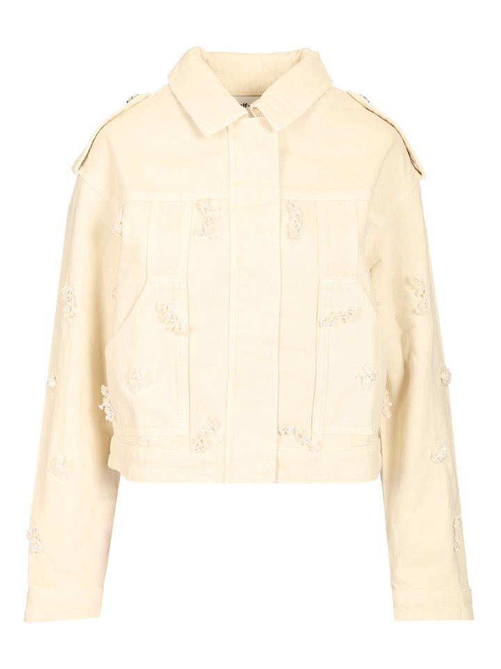 Self-Portrait Floral Beaded Denim Jacket Jackets - White | ee18a9dd197b4de0c36eeb9a2f71c433eda35bb1