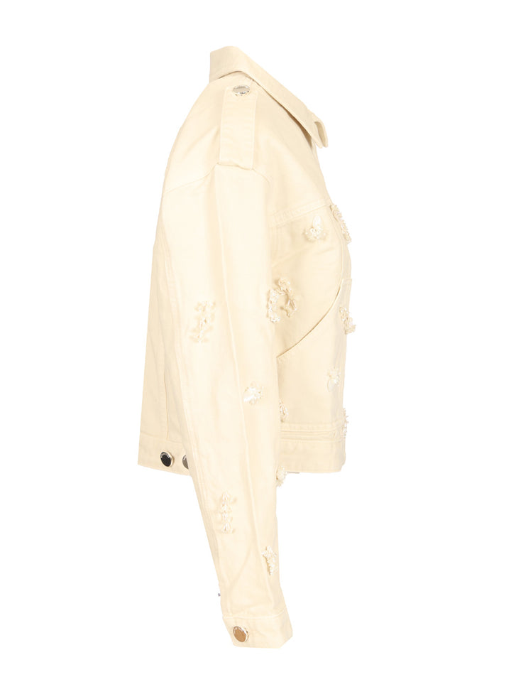 Self-Portrait Floral Beaded Denim Jacket Jackets - White | 13f127c3d38fbf08e4b481e906f0c1b6ec871a62
