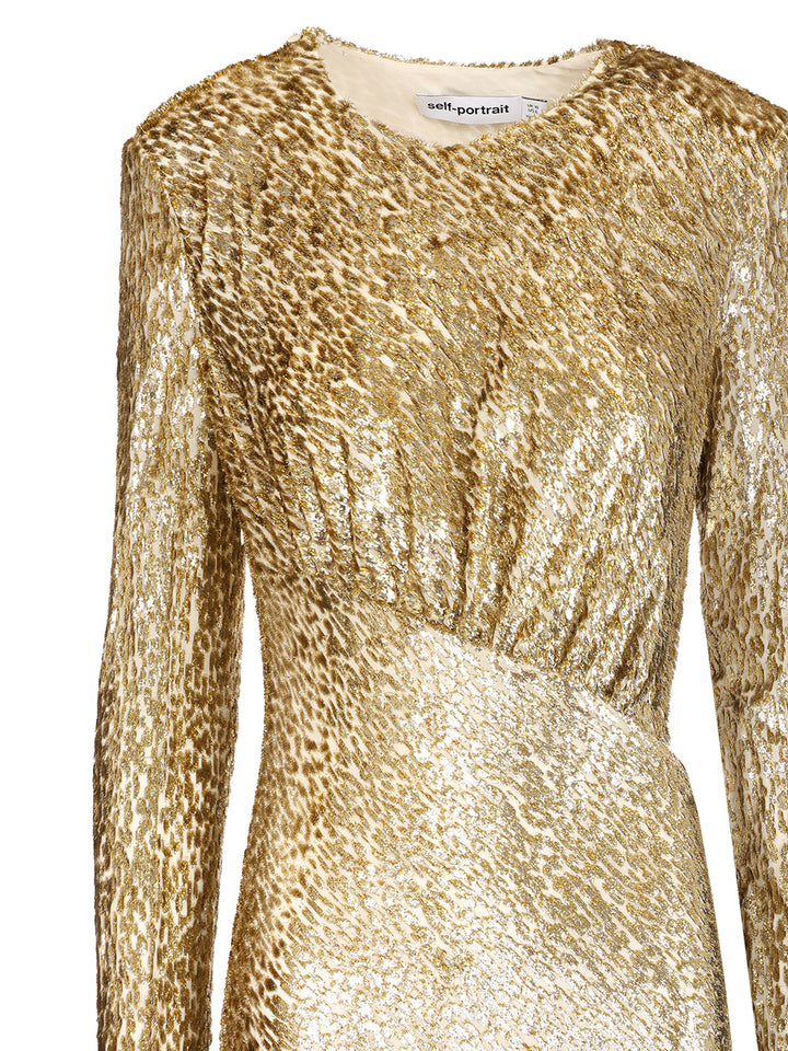 Self-Portrait Long Dress In Gold Thread Dresses - Gold | 9cf77236bdb96dc6dd0d94d6ddc82153f0ab27d0
