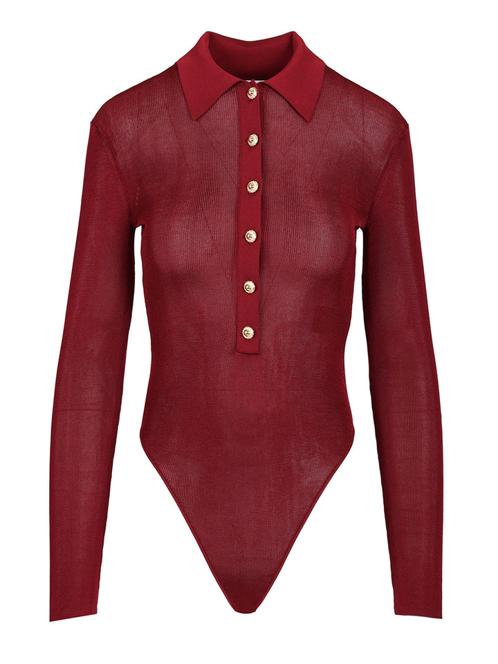 Self-Portrait Viscose Knitted Bodysuit Knitwear - Bordeaux | 266208d0d1a4f421903ecbc04051e03a8494192e