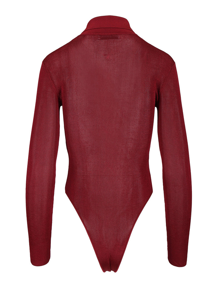 Self-Portrait Viscose Knitted Bodysuit Knitwear - Bordeaux | 41b4052c302bcc3d0c1b5f496b15180f2750d302