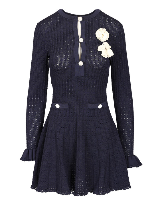 Openwork Knit Mini Dress Dresses Blue