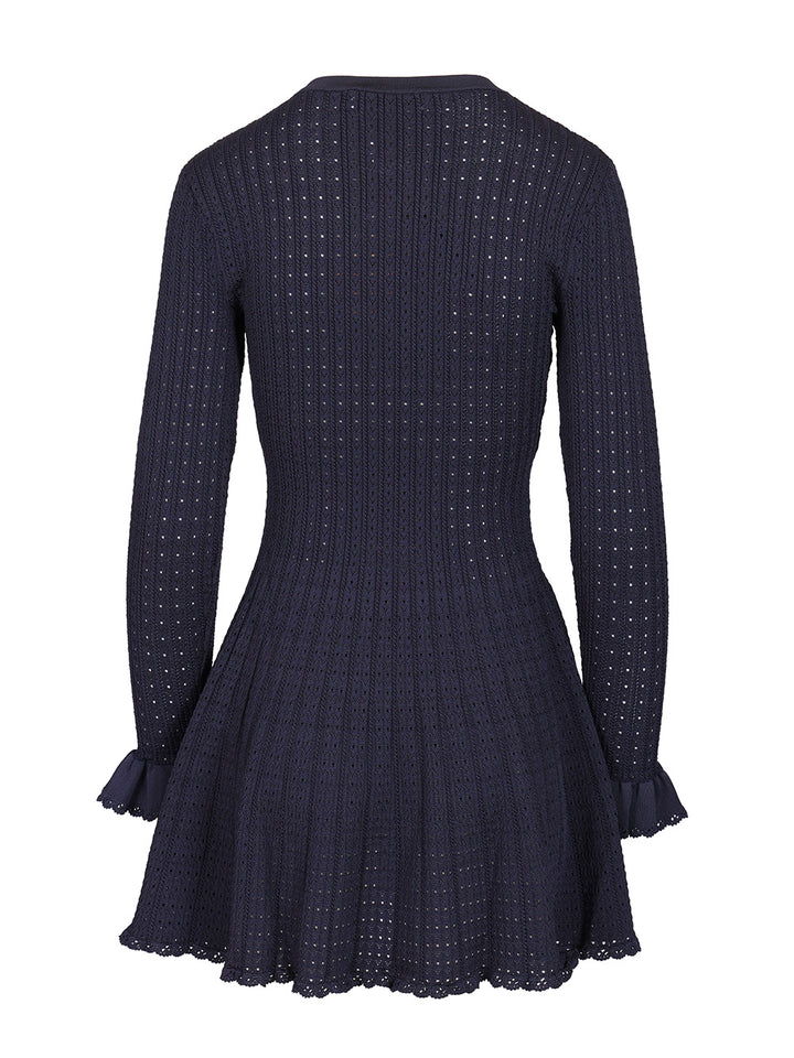 Self-Portrait Openwork Knit Mini Dress Dresses - Blue | 94079ba5969b75fc22164fda2da53a9abf9956ac