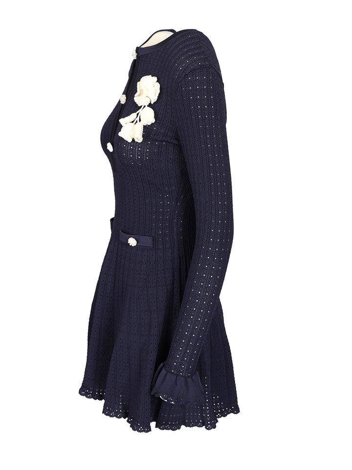 Self-Portrait Openwork Knit Mini Dress Dresses - Blue | 40492720811b18008ed6dfa339692a8909adbf09