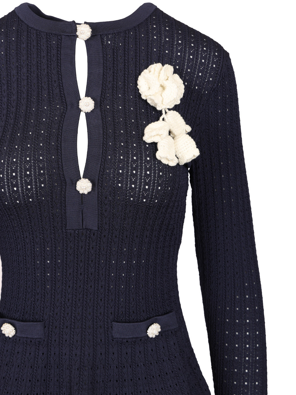 Self-Portrait Openwork Knit Mini Dress Dresses - Blue | 4f2462778e738fd6e34911f0d4f143cf17d25562