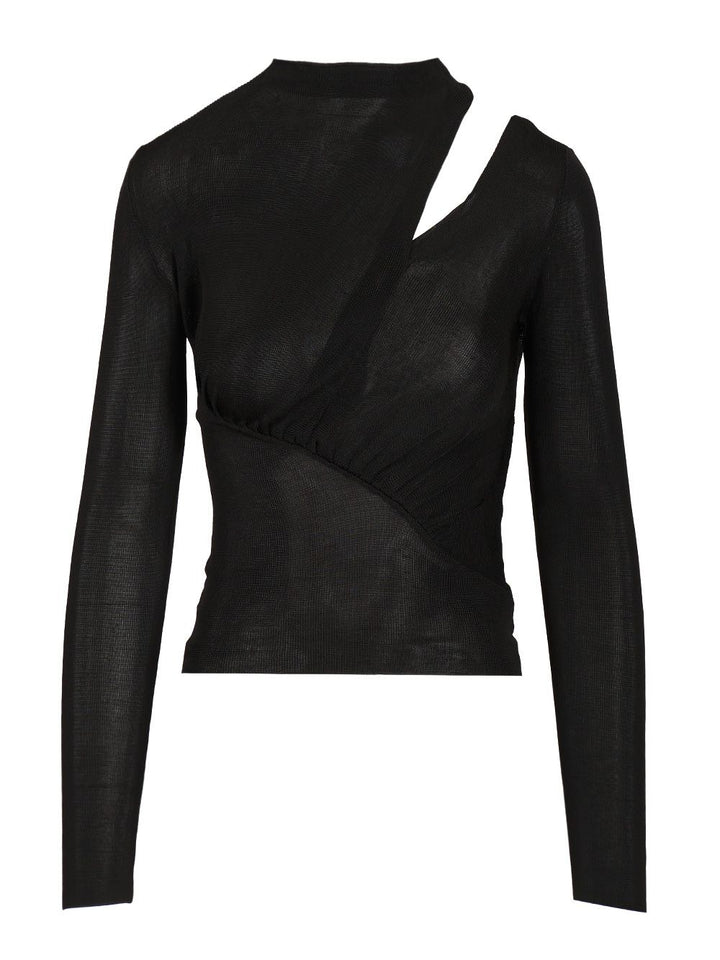 Self-Portrait Viscose Knit Top Tops - Black | fe295d69d84430290f6633d390da7fcfb197e50d