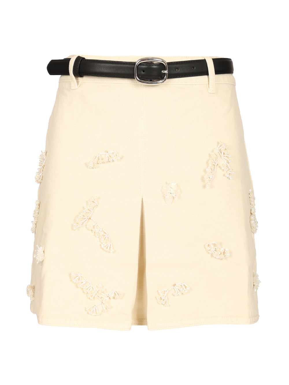 Self-Portrait Beaded Floral Denim Mini Skirt Skirts - White | 376e89eef3ef15cb8948b2524c14178243e4a076