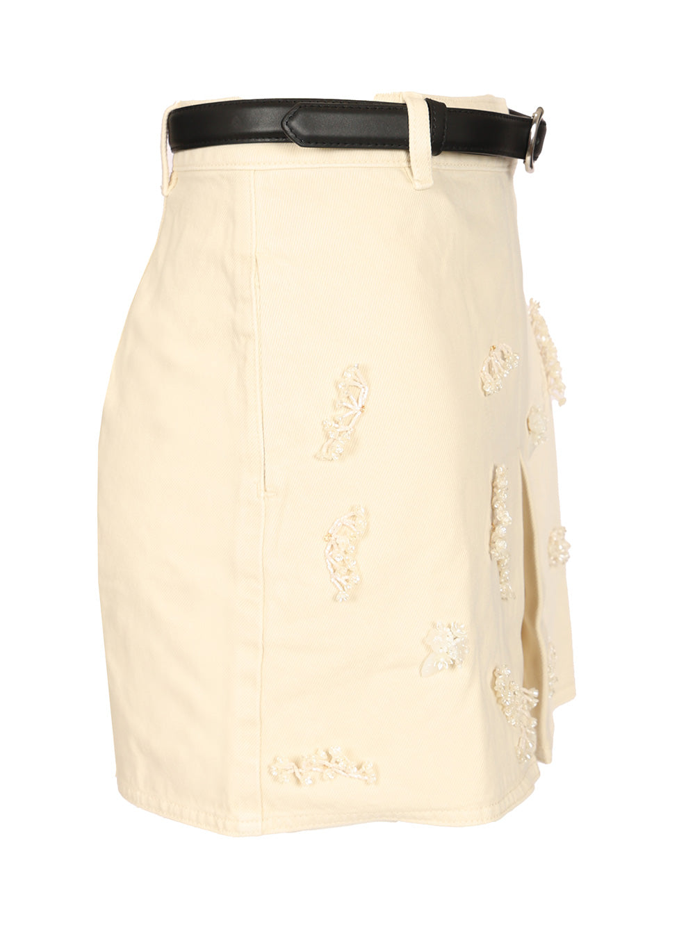 Self-Portrait Beaded Floral Denim Mini Skirt Skirts - White | 44c92c973d62b6d040be62f6186719e274c92bab