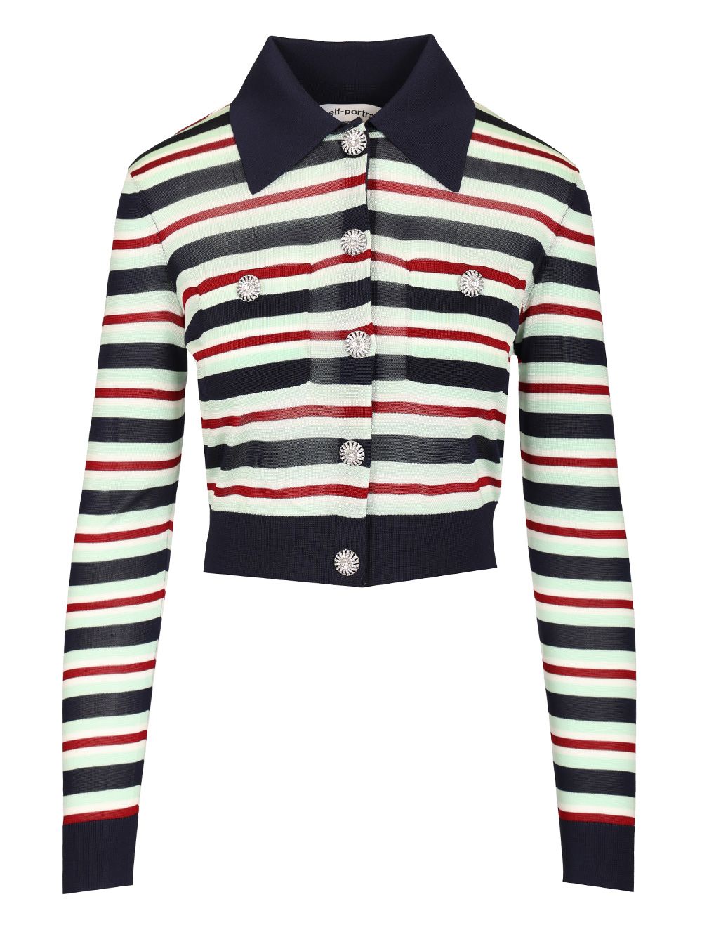 Self-Portrait Striped Viscose Jumper Tops - Blue | f79836f74b6034c5991f3b7aec1d8d15256d3036