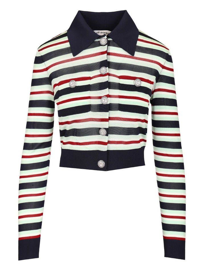 Self-Portrait Striped Viscose Jumper Tops - Blue | f79836f74b6034c5991f3b7aec1d8d15256d3036