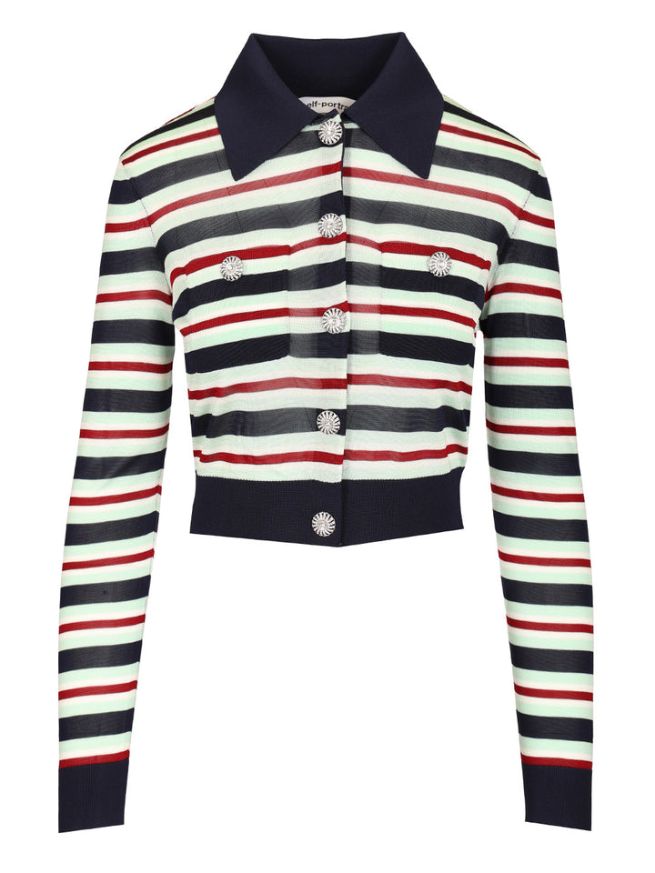 Self-Portrait Striped Viscose Jumper Tops - Blue | 294d9c6fda961ddc31d62cf3b7c010a522887545