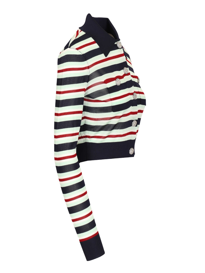 Self-Portrait Striped Viscose Jumper Tops - Blue | b1121f4ef2e10a9ba2d68c52a3f0c328d42e0769