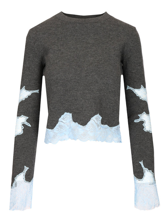 Contrast Lace Knit Sweater Knitwear Grey