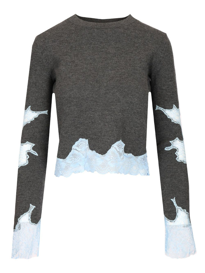 Self-Portrait Contrast Lace Knit Sweater Knitwear - Grey | 32b8c691ffb76691a62a33f58b3f7e5d9600c27e