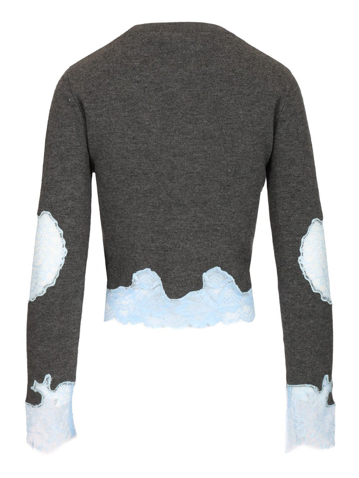 Self-Portrait Contrast Lace Knit Sweater Knitwear - Grey | 5ecc231bd10f681d82cd5333737800482fc97f44