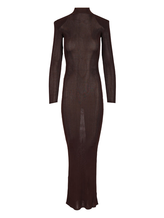 Long Viscose Knit Dress Dresses Brown