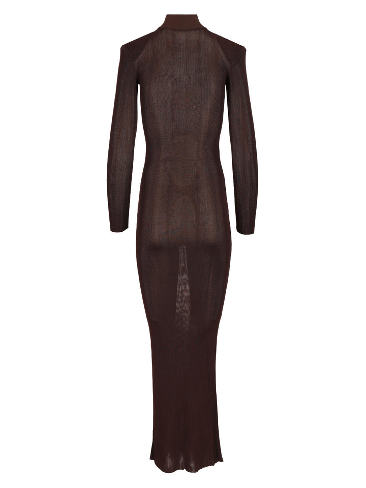 Self-Portrait Long Viscose Knit Dress Dresses - Brown | 7b9b4b930aacebbe879d7661126f8f929b8d796d