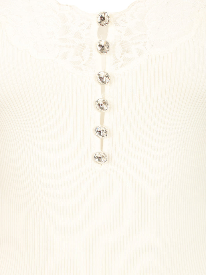 Self-Portrait Lace Rib Knit Top Tops - White | 0a5827102be12480a6c49c318f4476d7926cd0f8