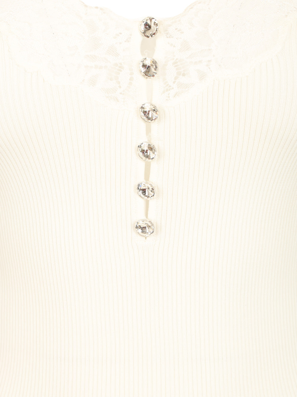 Self-Portrait Lace Rib Knit Top Tops - White | 0a5827102be12480a6c49c318f4476d7926cd0f8