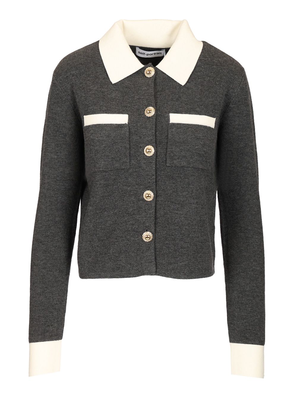 Self-Portrait Knit Cardigan Knitwear - Grey | 737768e3738ed13e32c8efbba372b0dfd5daca53