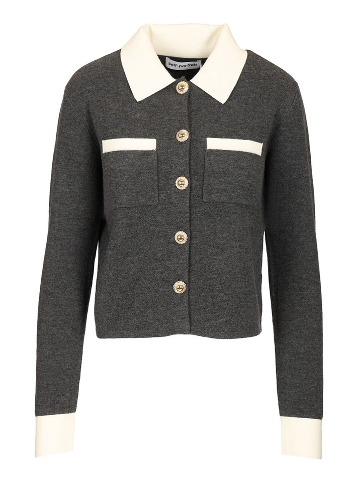 Self-Portrait Knit Cardigan Knitwear - Grey | 737768e3738ed13e32c8efbba372b0dfd5daca53