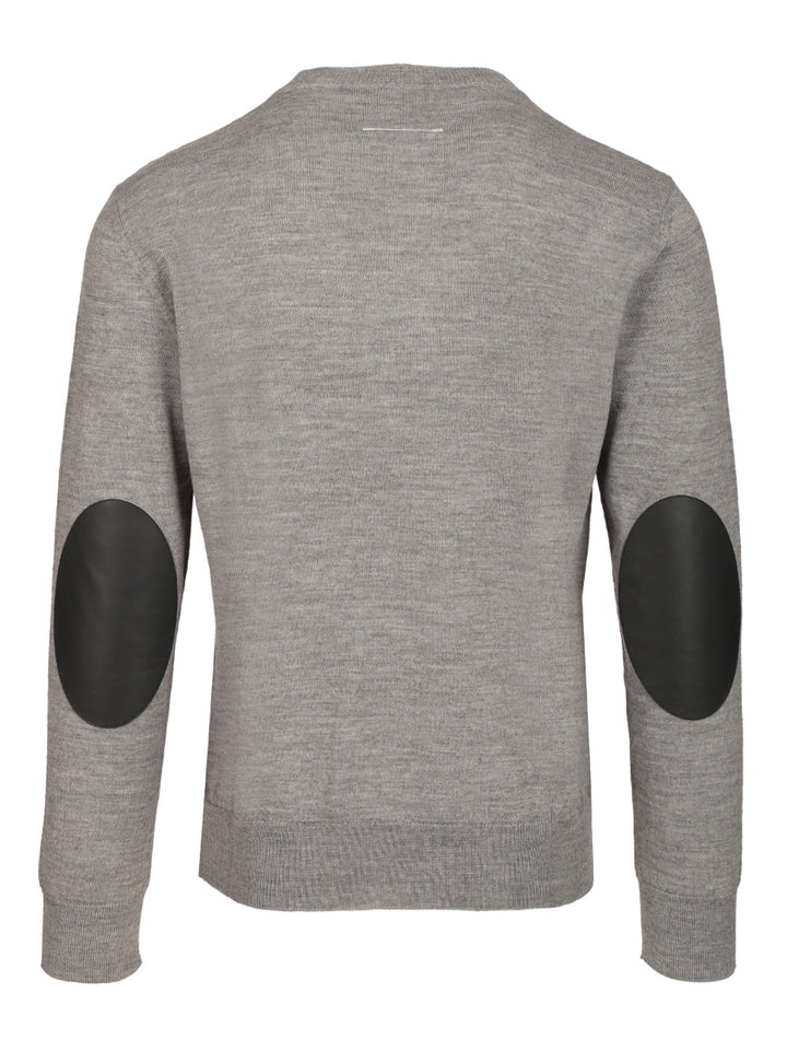 Mm6 Maison Margiela Crewneck Sweater With Patches Knitwear - Grey | 6dc8ce5254d55d2dab47f5a4b447b4068848ff8e