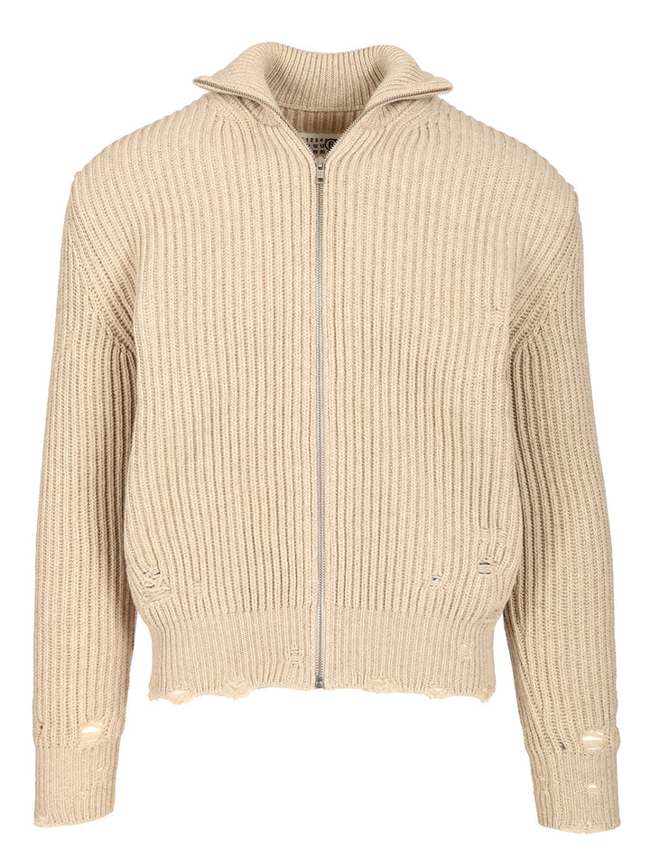 Mm6 Maison Margiela Wool Blend Knitted Jacket Jackets - Beige | 332b3ea34886a746bb149d5b0b039ab2a5d8530f